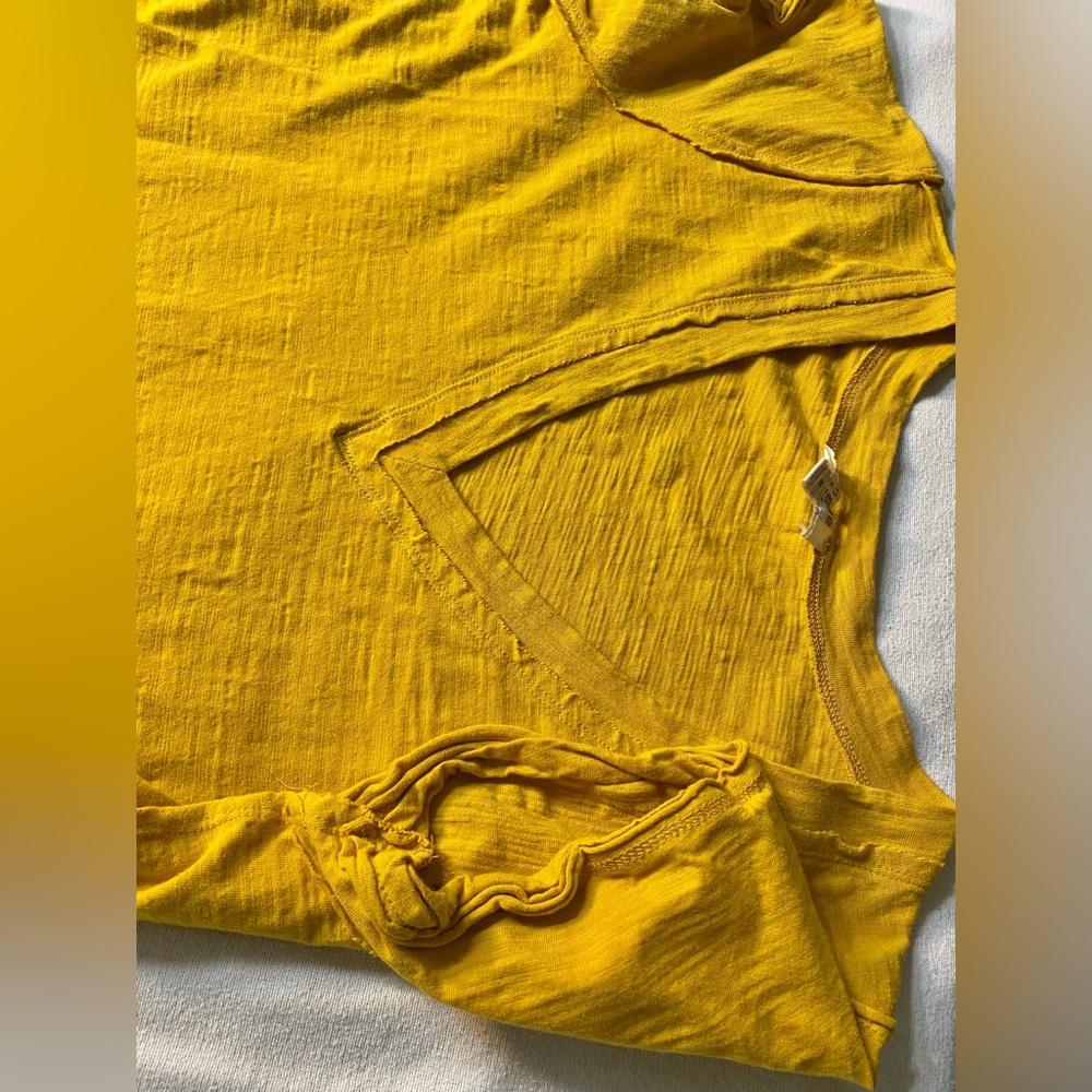 Umgee Women's Mustard V-Neck distressed Top - Picture 5 of 14